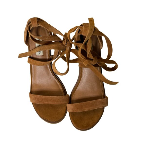 Steve Madden Suede Ankle Tie Block Heel Sandals Rizzaa Tan 7.5 - Picture 2 of 11